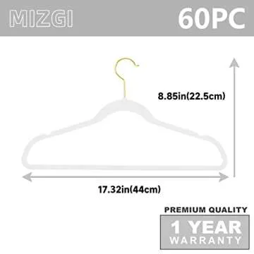 MIZGI Premium Velvet Hangers Pack 60 Pcs Heavyduty - Non Slip Slimline - Velvet Suit Hangers White - Gold Hooks,Space Saving Clothes Hangers