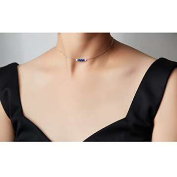 Dainty Real Lapis Lazuli Crystal Pendant 925 Sterling Silver Choker Necklace Healing Chakra Crystal Stone September Birthstone Handmade Necklace Collar Jewelry Gift for Women Young Lady