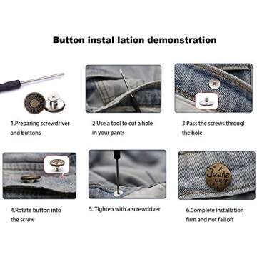 HENXING 12 Sets 17mm Replacement Jean Buttons, No Sew Instant Button Detachable Pants Button Pins, Removable Metal Button to Extend or Reduce Pants Waist Size, Cowboy Clothing Jackets Bags Button
