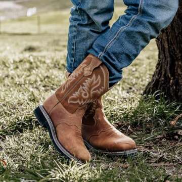 HISEA NINGO Men's Western Cowboy Boots Square Toe Steel/Soft Toe Work Boots Men's Safety Toe Leather Work Boots