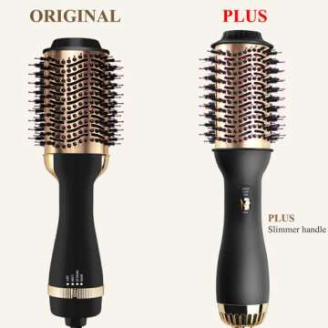 Hair Dryer Brush, FVW Hot Air Brush, Hair Dryer Styler & Volumizer 3-in-1 Brush for Hair Fast Drying, Straightening and Curling, 3-Adjustable Temperature and Speed, Golden