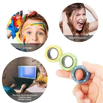 Magnetic Rings Fidget Toy Set, Idea ADHD Fidget Toys, Adult Fidget Magnets Spinner Rings for Anxiety Relief Therapy, Fidget Pack Great Gift for Adults Teens Kids (A)