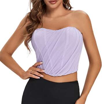 BBYDBY Women's Going Out Tops Boned Mesh Overbust Bustier Zip Up Back Corset Purple X-Small