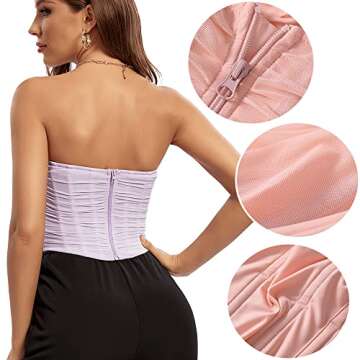 BBYDBY Women's Going Out Tops Boned Mesh Overbust Bustier Zip Up Back Corset Purple X-Small