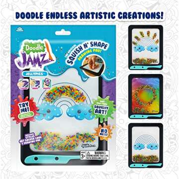 Sky Castle DoodleJamz JellyPics - Sensory Drawing Pads Filled with Non-Toxic Squishy Beads and Gel – Includes Stylus, Removable 2-Sided Emoji Backer Card (Rainbow Beads)