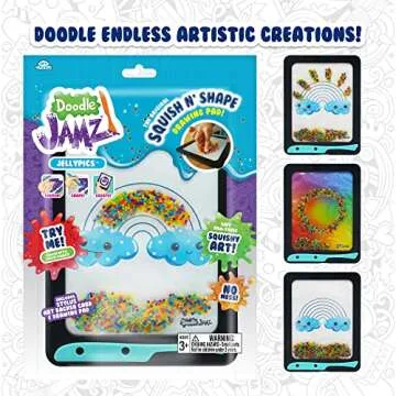 Sky Castle DoodleJamz JellyPics - Sensory Drawing Pads Filled with Non-Toxic Squishy Beads and Gel – Includes Stylus, Removable 2-Sided Emoji Backer Card (Rainbow Beads)