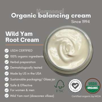 Indian Meadow Herbals Wild Yam Root Cream (4oz) - Organic Balancing Cream for PMS & Menopause Relief - Estrogen & Progesterone-Free. USDA Certified Organic. Made in USA. Since 1994.