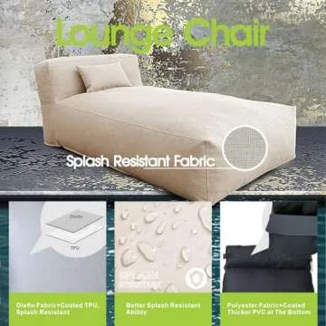 OPEAK Outdoor Bean Bed Chair Sun Lounger, Couch Sofa for Patio & Pool, Foam Filling Day Bed Furniture, Comfy Lazy Sofa for Outside, Water-Resistant Outdoor Seating Lounge Chair, Light Beige