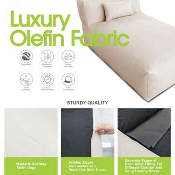 OPEAK Outdoor Bean Bed Chair Sun Lounger, Couch Sofa for Patio & Pool, Foam Filling Day Bed Furniture, Comfy Lazy Sofa for Outside, Water-Resistant Outdoor Seating Lounge Chair, Light Beige