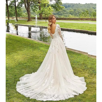 Dufetin Lace Long Sleeve Wedding Dress for Brides 2023