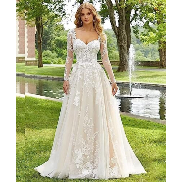 Dufetin Lace Long Sleeve Wedding Dress for Brides 2023