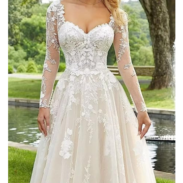 Dufetin Lace Long Sleeve Wedding Dress for Brides 2023