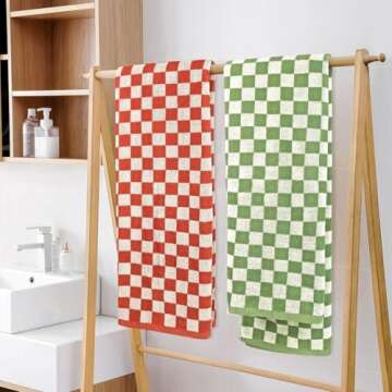 Checkered Bath Towels for Bathroom Beach, 2 Pack Shower Towels 55" x 27.5", Super Soft and Quick Dry (Orange + Green), Colorful for Swim Pool Summer