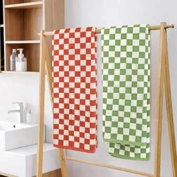 Checkered Bath Towels for Bathroom Beach, 2 Pack Shower Towels 55" x 27.5", Super Soft and Quick Dry (Orange + Green), Colorful for Swim Pool Summer