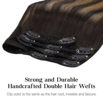 HOTBANANA Human Hair Clip in Hair Extensions, Balayage Dark Brown Mixed Chestnut Brown 120g Clip in Hair Extensions Real Human Hair Straight Remy Hair Clip Ins Dark Roots Ombre 20 Inch 7pcs