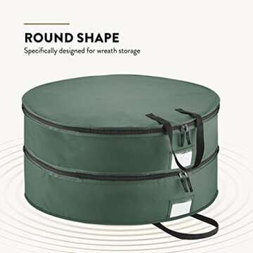 ZOBER Christmas Wreath Storage Container - 30 Inch Wreath Box, Garland Storage - 2 Zippers, Durable Handles - Holiday and Seasonal Wreath Storage Boxes - 2 Pack (Green)