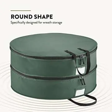 ZOBER Christmas Wreath Storage Container - 30 Inch Wreath Box, Garland Storage - 2 Zippers, Durable Handles - Holiday and Seasonal Wreath Storage Boxes - 2 Pack (Green)