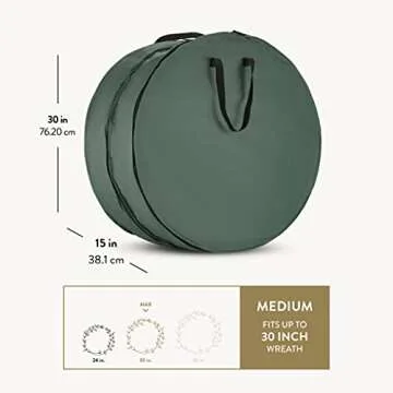 ZOBER Christmas Wreath Storage Container - 30 Inch Wreath Box, Garland Storage - 2 Zippers, Durable Handles - Holiday and Seasonal Wreath Storage Boxes - 2 Pack (Green)