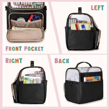 Rexmica Large Marker Organizer Case for 180 Markers, Marker Storage Bag with Dividers and 4 Pockets for Paint Markers, Paint Brushes, Colored Pencils or Other Art Supplies, Black (Patented Design)