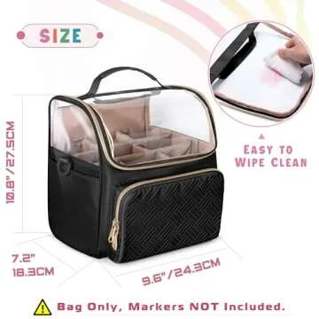 Rexmica Large Marker Organizer Case for 180 Markers, Marker Storage Bag with Dividers and 4 Pockets for Paint Markers, Paint Brushes, Colored Pencils or Other Art Supplies, Black (Patented Design)