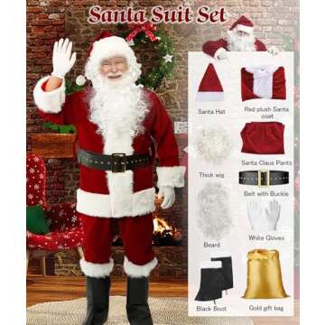 dgdgbaby Santa Suit Christmas Santa Claus Costume for Men Women Adult Costume Santa 10pc. Outfit (Maroon, Large/X-Large)