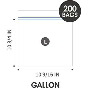 24/7 Bags- Gallon Zip Storage Bags, 200 Count, Double Zipper Seal, Easy Grip Open Tabs, Write-On Spa...