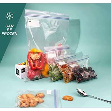 24/7 Bags- Gallon Zip Storage Bags, 200 Count, Double Zipper Seal, Easy Grip Open Tabs, Write-On Space, BPA-Free & Heavy Duty, Microwave Safe, Non-StandUp