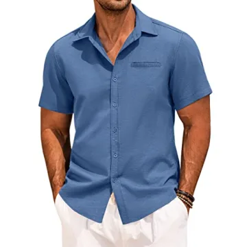 COOFANDY Men's Beach Linen Shirt - Lightweight Button Down for Summer Casual Wear