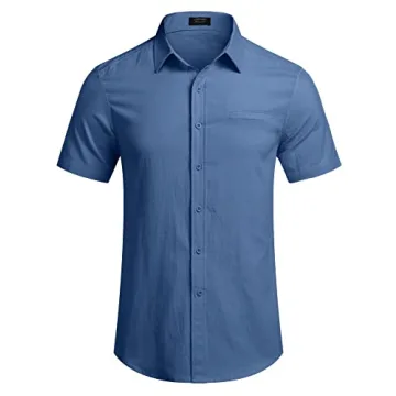 Lightweight COOFANDY Men's Beach Linen Shirt Deep Blue