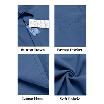 Lightweight COOFANDY Men's Beach Linen Shirt Deep Blue