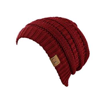 C.C Trendy Warm Chunky Soft Stretch Cable Knit Beanie Skully, Burgundy