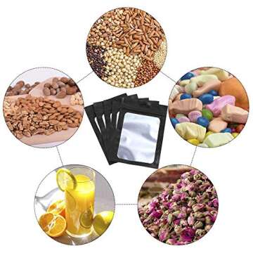 Boao 100 Pieces Resealable Foil Food Storage Bags with Clear Window Coffee Beans Candy Packaging Pouch for Food Small Business Supplies for Jewelry Self Sealed Storage Bags(3.5 x 6.3 Inch,Black)