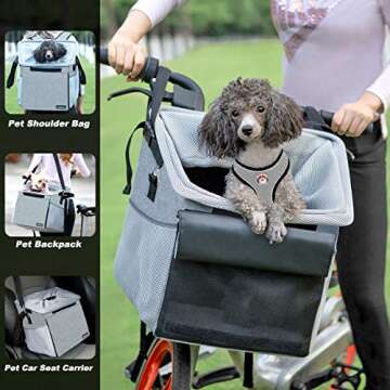 Pet Carrier Bicycle Basket Bag Pet Carrier/Booster Backpack for Dogs and Cats with Big Side Pockets,...