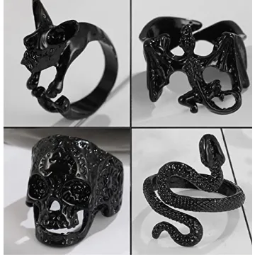 Black Gothic Vintage Punk Snake Claw Rings Set 20-30 PCS