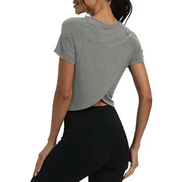 Mippo Short Sleeve Athletic Tops Workout Shirts Exercise Clothes Gym Crop Tops for Women Loose Fit Light Heather Gray M