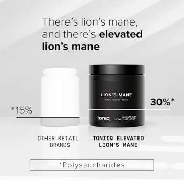 Toniiq 18,000mg 10x Concentrated Ultra High Strength Extract - Made with Lions Mane Mushroom - 30% Polysaccharides - Highly Concentrated and Bioavailable - 120 Veggie Capsules