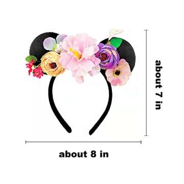 JUTTIRA Floral Mouse Ears Hair Band, Flower Headbands with Princess Tiara for Kids, Girls & Adults
