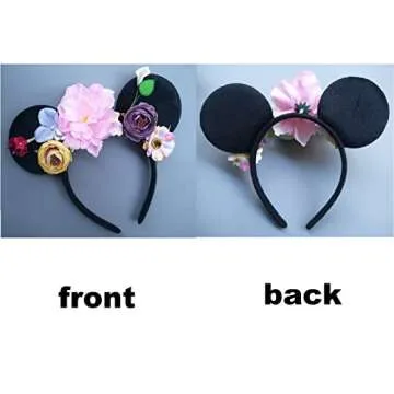 JUTTIRA Floral Mouse Ears Hair Band, Flower Headbands with Princess Tiara for Kids, Girls & Adults