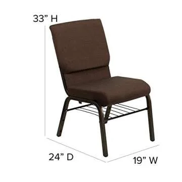 Flash Furniture HERCULES Series 18.5''W Church Chair in Brown Fabric with Book Rack - Gold Vein Frame