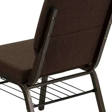 Flash Furniture HERCULES Series 18.5''W Church Chair in Brown Fabric with Book Rack - Gold Vein Frame