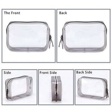 BEFORYOU 5 Packs Clear Toiletry Carry Pouch with Zipper Portable TSA Approved Plastic Waterproof Cosmetic Bag for Vacation Travel Bathroom and Organizing (5 Large)