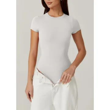 QINSEN Women's Crewneck Slim Fit Bodysuit - Soft & Sculpting