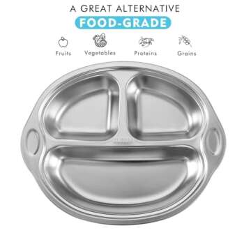 Stainless Steel Baby Suction Plates: Divided Plates Designed for Babies and Toddlers, Made of 100% Food-Grade Materials Ideal for Baby-Led Weaning BPA-Free Toddler Feeding Supplies Are Dishwasher Safe