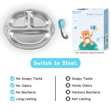 Stainless Steel Baby Suction Plates: Divided Plates Designed for Babies and Toddlers, Made of 100% Food-Grade Materials Ideal for Baby-Led Weaning BPA-Free Toddler Feeding Supplies Are Dishwasher Safe