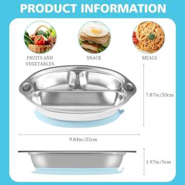 Stainless Steel Baby Suction Plates: Divided Plates Designed for Babies and Toddlers, Made of 100% Food-Grade Materials Ideal for Baby-Led Weaning BPA-Free Toddler Feeding Supplies Are Dishwasher Safe