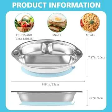 Durable Stainless Steel Suction Plates for Toddlers - Safe & Stylish