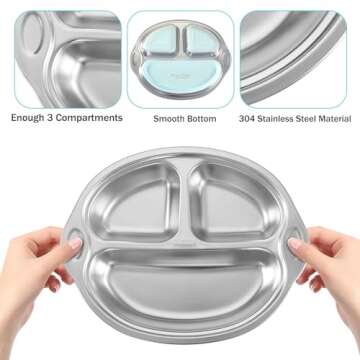 Stainless Steel Baby Suction Plates: Divided Plates Designed for Babies and Toddlers, Made of 100% Food-Grade Materials Ideal for Baby-Led Weaning BPA-Free Toddler Feeding Supplies Are Dishwasher Safe