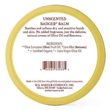 Badger - Unscented Dry Skin Balm, Sensitive Skin Balm, Moisturizing Balm for Dry Cracked Skin, Unsce...