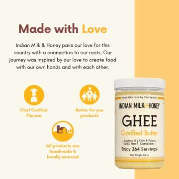 Classic Grass-Fed Ghee Clarified Butter by Indian Milk & Honey, Handmade & Locally Sourced Clarified Butter, Lactose, Gluten & Casein Free, in Recyclable PET Jar 44 Ounce (Pack of 1)