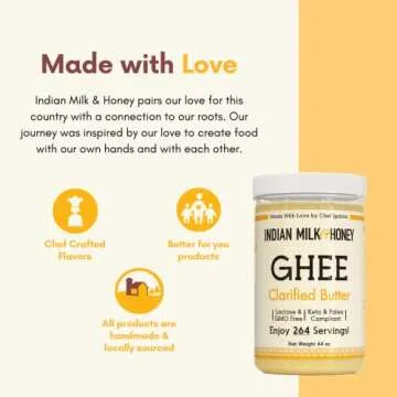 Classic Grass-Fed Ghee Clarified Butter by Indian Milk & Honey, Handmade & Locally Sourced Clarified Butter, Lactose, Gluten & Casein Free, in Recyclable PET Jar 44 Ounce (Pack of 1)